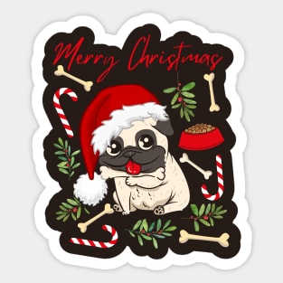 Merry Christmas Pug cute dog Seasons Greetings Tis The Season To Be Jolly Sticker